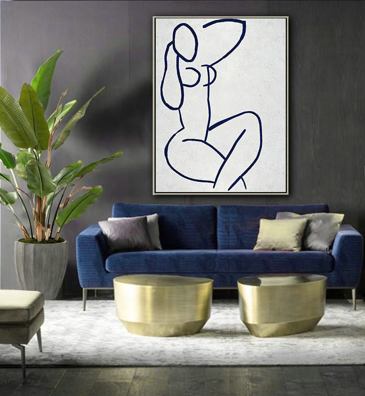 Large Abstract Art Handmade Oil Painting,Buy Hand Painted Navy Blue Abstract Painting Nude Art Online,Hand Made Original Art